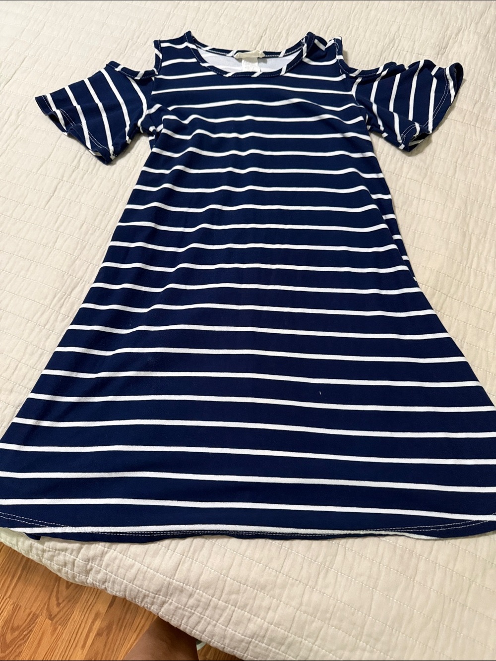 Btween Navy & White Striped Jersey Cold-Shoulder Dress size 8